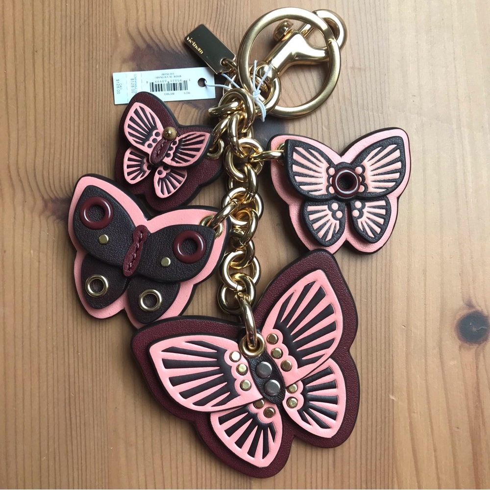 🦋Coach Butterfly Cluster Bag Charm Im/Boysenberry Multi - Picture 1 of 8